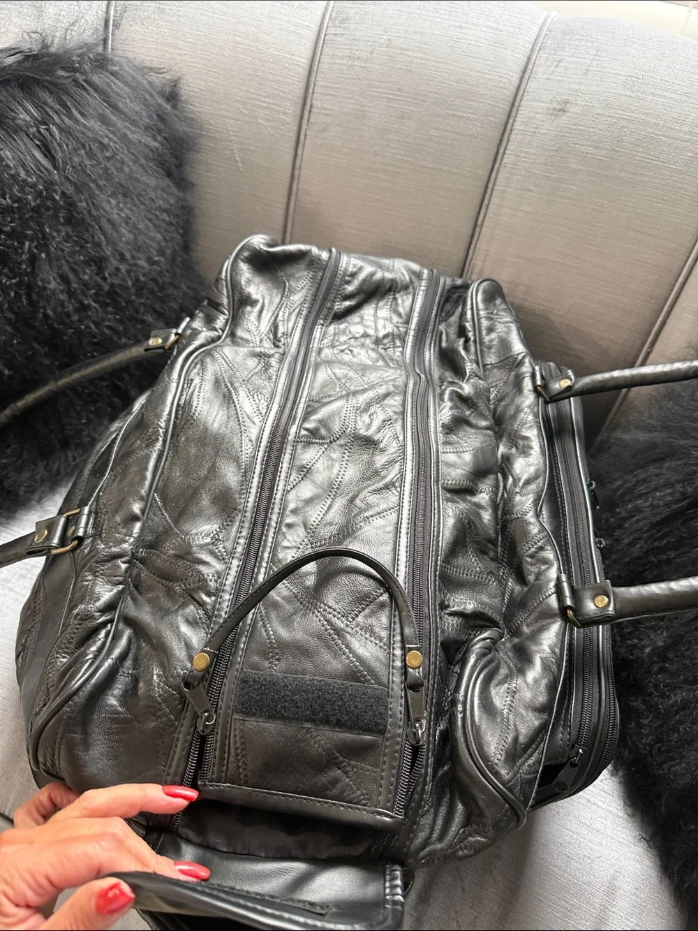 Black Leather Travel Duffle Bag